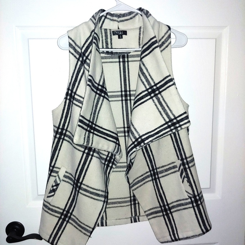 Black and Cream Plaid Vest